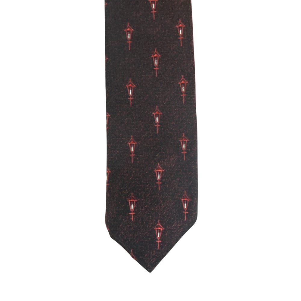 VTG Richman Brother Mens Skinny Tie Black Copper Red Gas Street Lantern 53x1.75"
